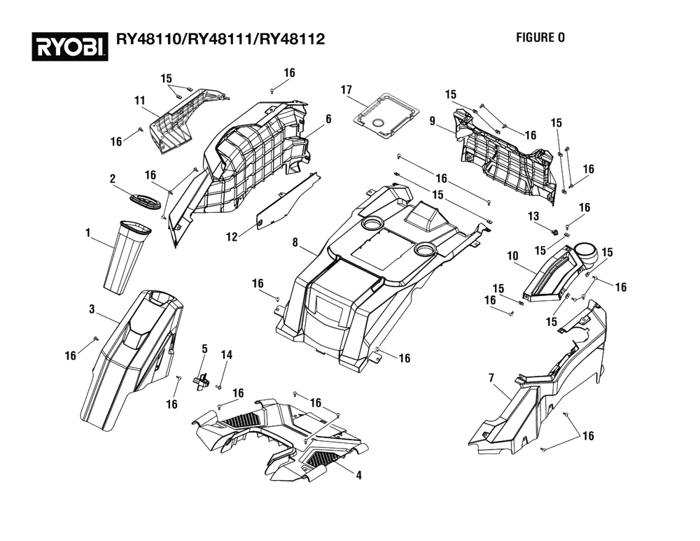 Figure O - Panel Housing Diagram and Parts List for (Rev 05)(099749002)(2021-05) Ryobi Lawn Tractor