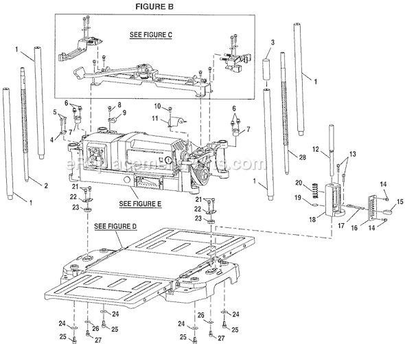 Page B Diagram and Parts List for  Ryobi Planer Jointer