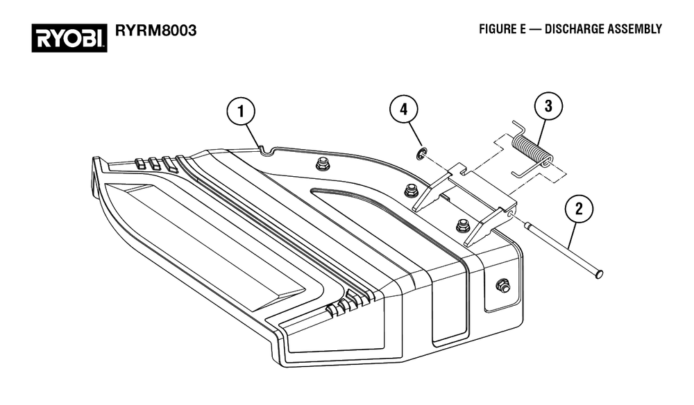 Figure E - Discharge Assembly Diagram and Parts List for (Rev 01)(099263002)(2022-08) Ryobi Lawn Tractor
