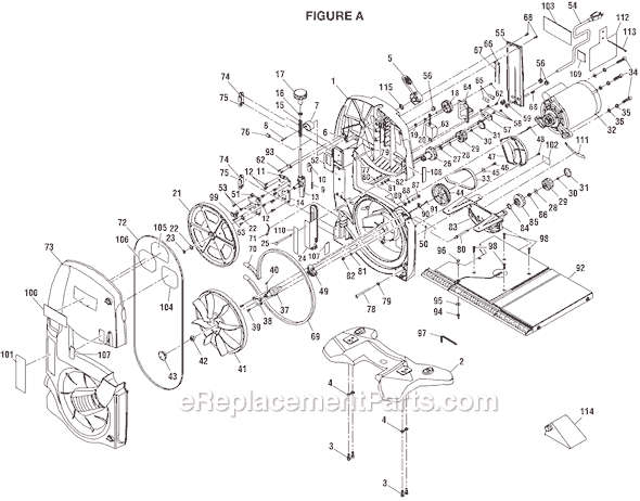 Page A Diagram and Parts List for  Ryobi Band Saw