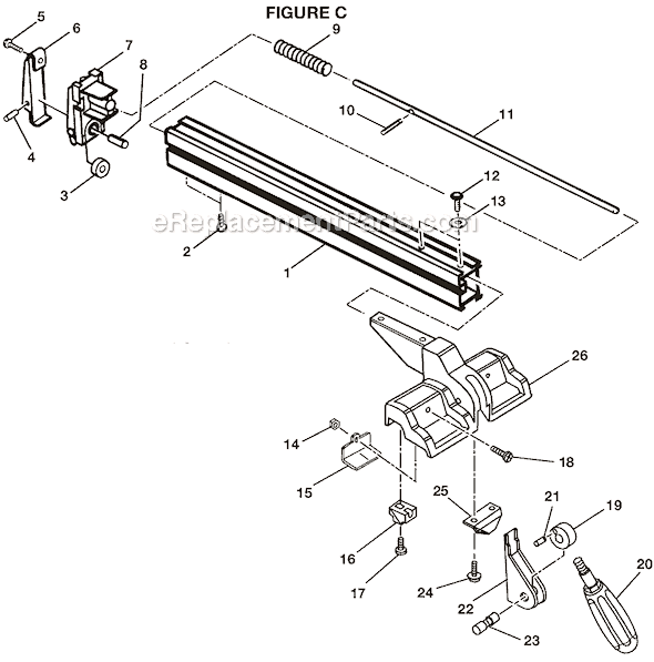 Page C Diagram and Parts List for  Ryobi Table Saw