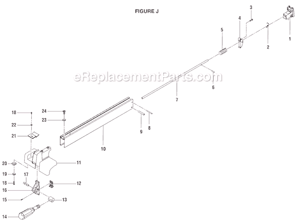 Page J Diagram and Parts List for  Ryobi Table Saw