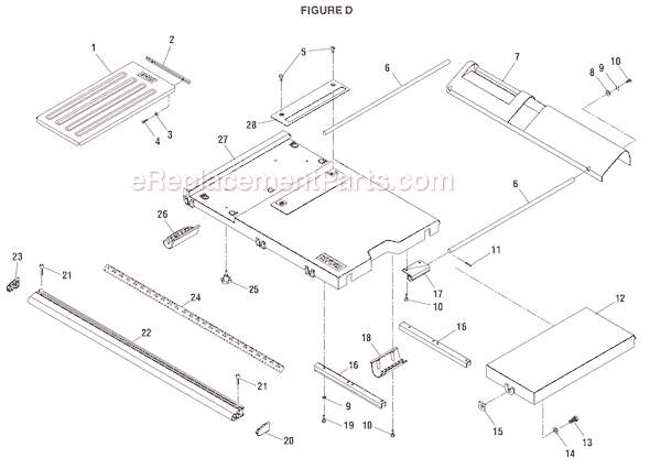 Page D Diagram and Parts List for  Ryobi Table Saw