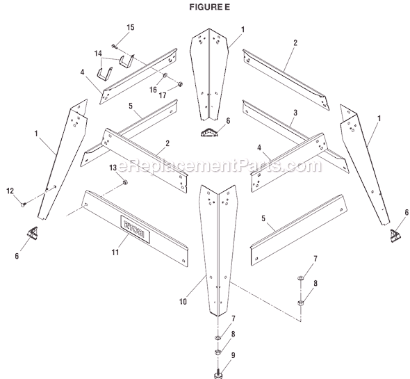 Page E Diagram and Parts List for  Ryobi Table Saw