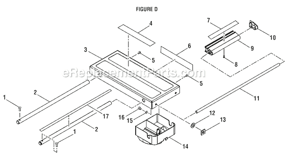 Page D Diagram and Parts List for  Ryobi Table Saw
