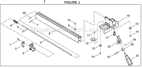 Page J Diagram and Parts List for  Ryobi Table Saw
