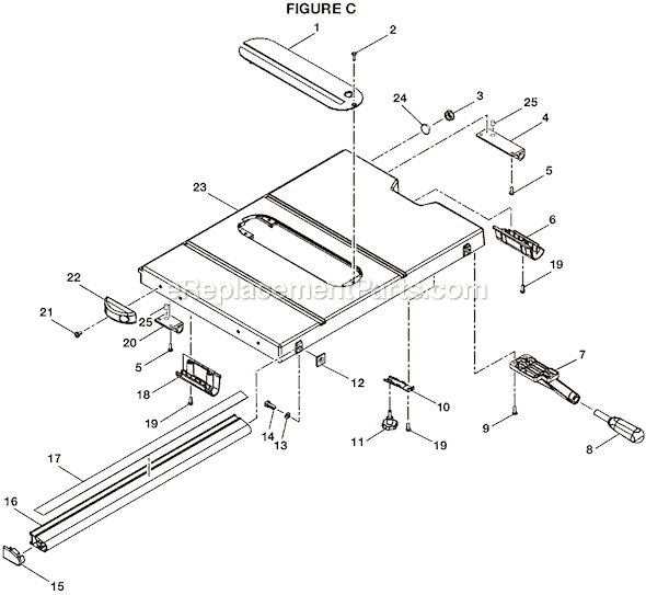 Page C Diagram and Parts List for  Ryobi Table Saw