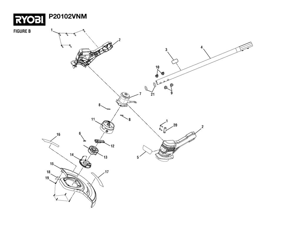 Figure B Diagram and Parts List for (Rev 04)(107482101)(2022-02) Ryobi Trimmer