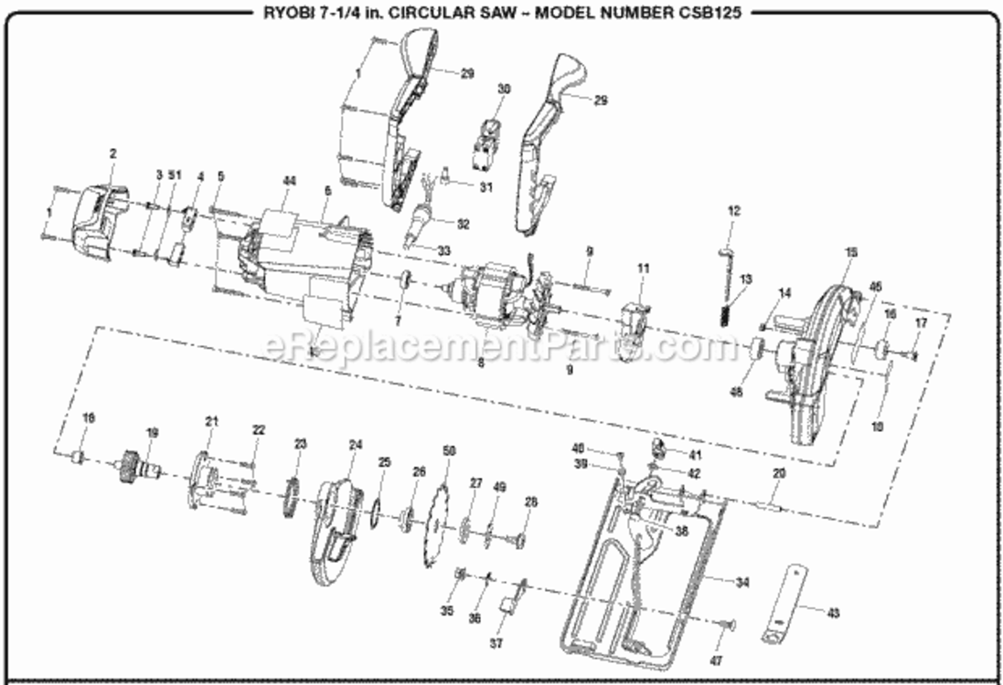 General_Assembler Diagram and Parts List for  Ryobi Circular Saw