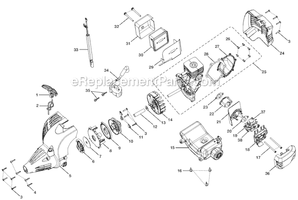 Engine Assembly Diagram and Parts List for  Ryobi Trimmer