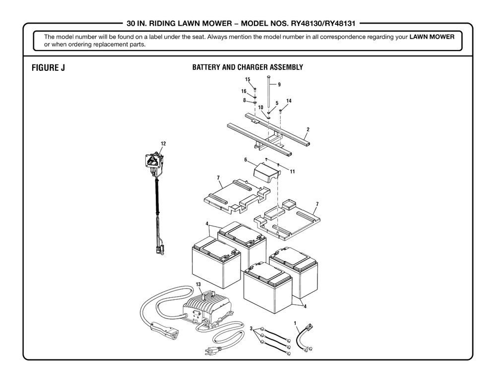 Figure J Diagram and Parts List for (Rev 01)(099749020)(2020-03) Ryobi Lawn Tractor