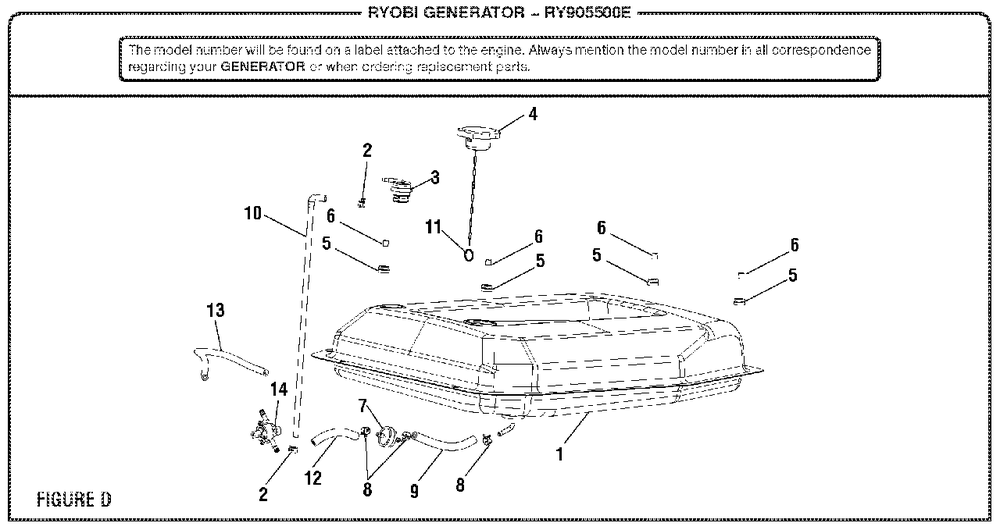 Figure D Diagram and Parts List for (Rev 04)(090930279)(2018-05) Ryobi Generator