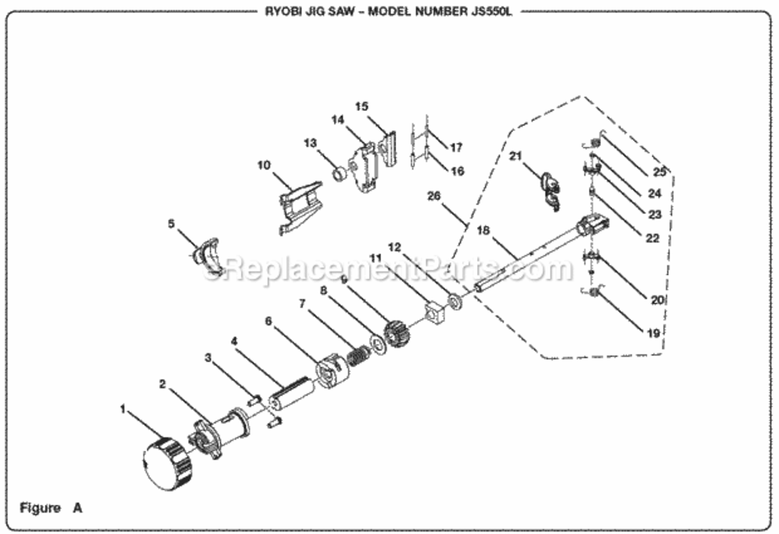 Page A Diagram and Parts List for  Ryobi Jig Saw