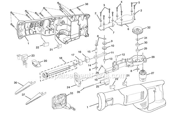 Page A Diagram and Parts List for  Ryobi Reciprocating Saw