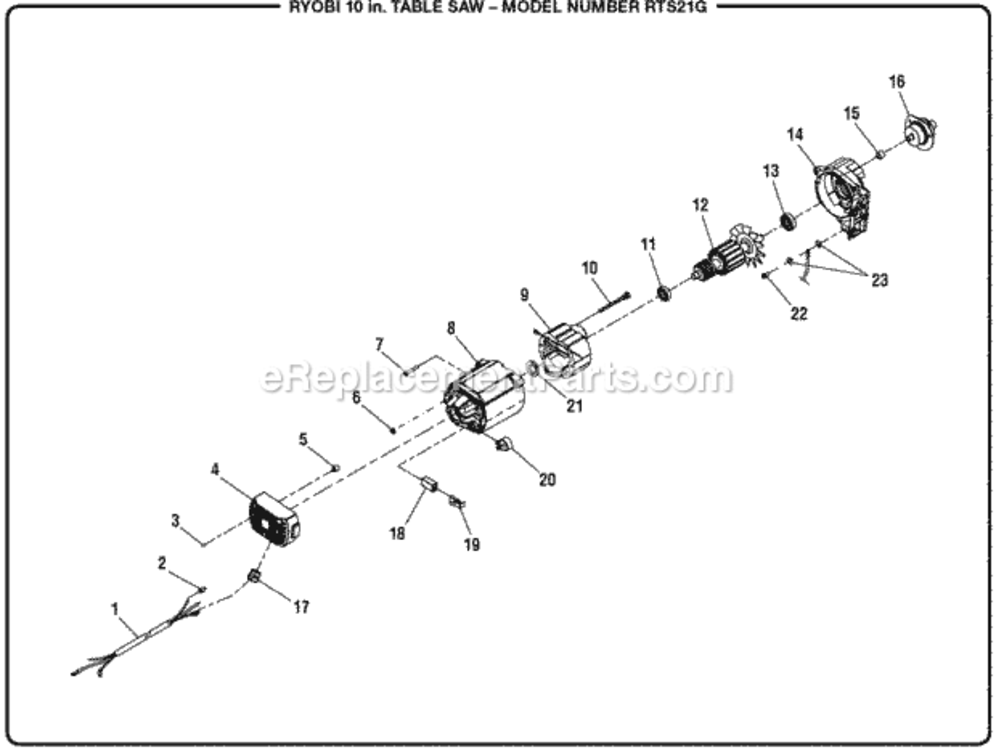 General_Assembly Diagram and Parts List for  Ryobi Table Saw