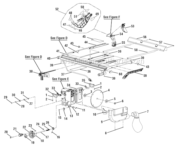 Page A Diagram and Parts List for  Ryobi Table Saw