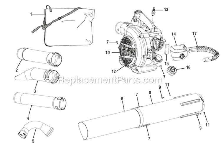 Page A Diagram and Parts List for  Ryobi Leaf Blower / Vacuum