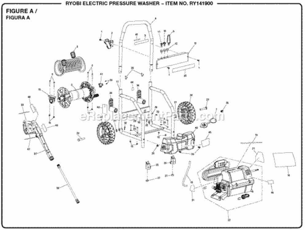 Figure_A Diagram and Parts List for  Ryobi Pressure Washer