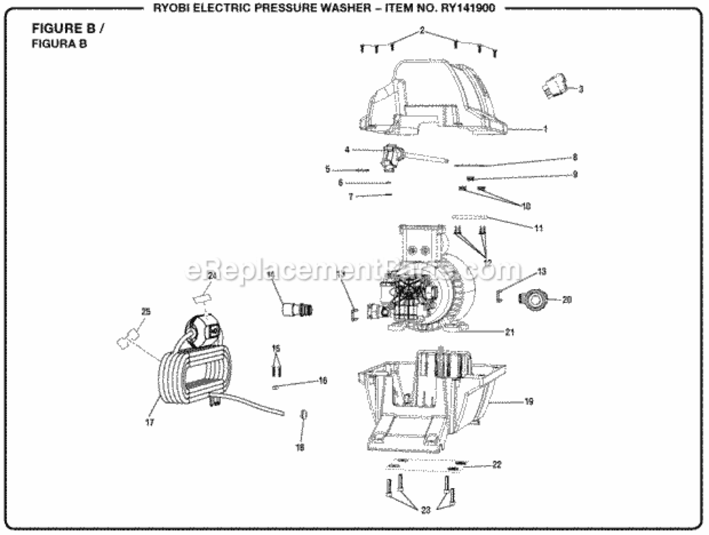 Figure_B Diagram and Parts List for  Ryobi Pressure Washer