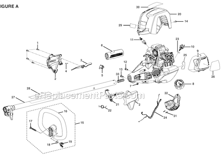 Upper Shaft Assembly Diagram and Parts List for RY34440 Ryobi Trimmer