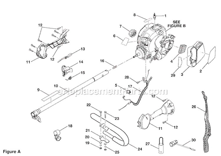 Page A Diagram and Parts List for TP30 Ryobi Pole Saw