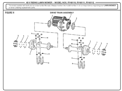 Figure H (Drive Train Assembly) Diagram and Parts List for (Rev 01)(099749010)(2018-02) Ryobi Lawn Tractor