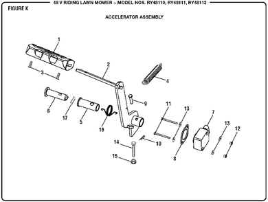 Figure K Diagram and Parts List for (Rev 04)(099749002)(2017-11) Ryobi Lawn Tractor