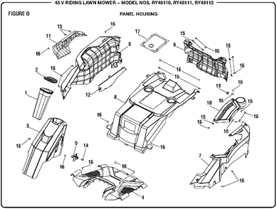 Figure O Diagram and Parts List for (Rev 04)(099749002)(2017-11) Ryobi Lawn Tractor