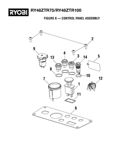 Figure K - Control Panel Assembly Diagram and Parts List for (Rev 03)(099749015)(2021-04) Ryobi Lawn Tractor