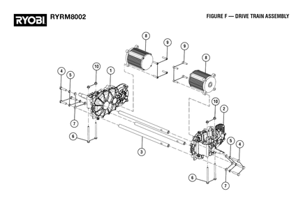 Figure F - Drive Train Assembly Diagram and Parts List for (Rev 01)(099262002)(2022-08) Ryobi Lawn Tractor