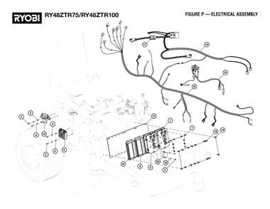 Figure P - Electrical Assembly Diagram and Parts List for (Rev 03)(099749015)(2021-04) Ryobi Lawn Tractor