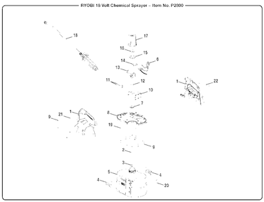 General Assembly Diagram and Parts List for (Rev 03)(107270001)(2018-03) Ryobi Sprayer