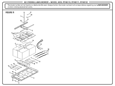 Figure R (Battery And Battery Tray Assembly) Diagram and Parts List for (Rev 01)(099749010)(2018-02) Ryobi Lawn Tractor