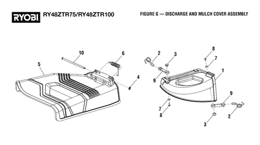 Figure G - Discharge And Mulch Cover Assembly Diagram and Parts List for (Rev 03)(099749015)(2021-04) Ryobi Lawn Tractor