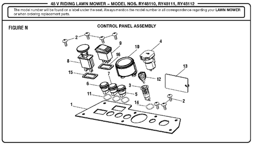 Figure N Diagram and Parts List for (Rev 03)(099749002)(2017-05) Ryobi Lawn Tractor