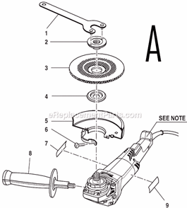 Page A Diagram and Parts List for  Ryobi Angle Grinder