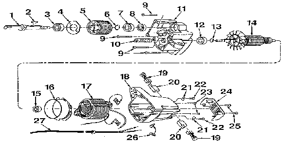 Motor assembly Diagram and Parts List for  Ryobi Table Saw