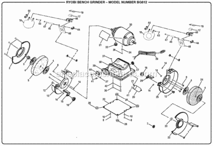 General_Assembly Diagram and Parts List for  Ryobi Angle Grinder