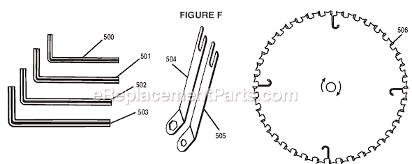 Page F Diagram and Parts List for  Ryobi Table Saw