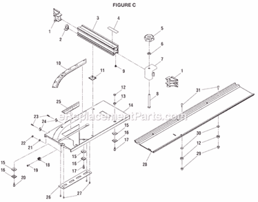Page C Diagram and Parts List for  Ryobi Table Saw