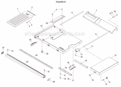 Page D Diagram and Parts List for  Ryobi Table Saw