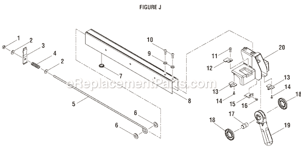 Page J Diagram and Parts List for  Ryobi Table Saw