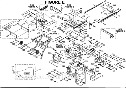 Page E Diagram and Parts List for  Ryobi Table Saw