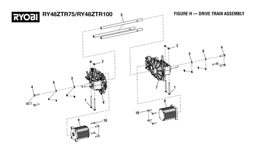 Figure H - Drive Train Assembly Diagram and Parts List for (Rev 03)(099749015)(2021-04) Ryobi Lawn Tractor