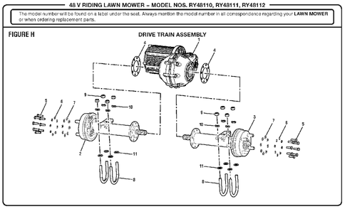Figure H Diagram and Parts List for (Rev 03)(099749002)(2017-05) Ryobi Lawn Tractor