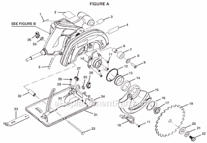 Page A Diagram and Parts List for  Ryobi Circular Saw