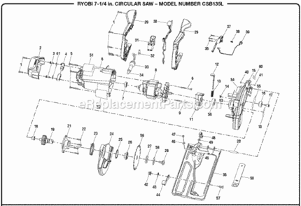 General_Assembly Diagram and Parts List for  Ryobi Circular Saw