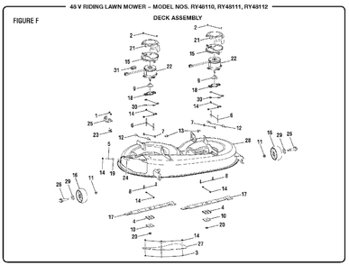 Figure F (Deck Assembly) Diagram and Parts List for (Rev 01)(099749010)(2018-02) Ryobi Lawn Tractor