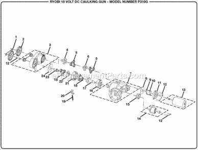 General_Assembly_(Part_1) Diagram and Parts List for  Ryobi Caulking Gun