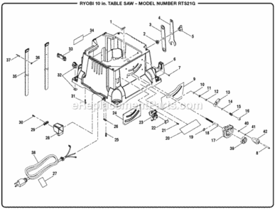 Figure_B Diagram and Parts List for  Ryobi Table Saw